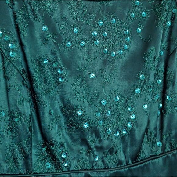 VTG Gunne Sax Jessica McClintock Embroidered Sequin Maxi Dress Green 7 8 - Picture 3 of 7